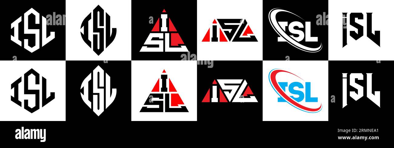 Conception de logo de lettre ISL dans le style six. ISL polygone, cercle, triangle, hexagone, plat et style simple avec le logo de la lettre de variation de couleur noir et blanc se Illustration de Vecteur