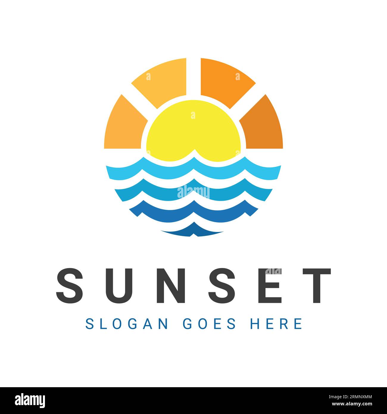 Logo Sunset Design Soleil avec logotype vagues Illustration de Vecteur