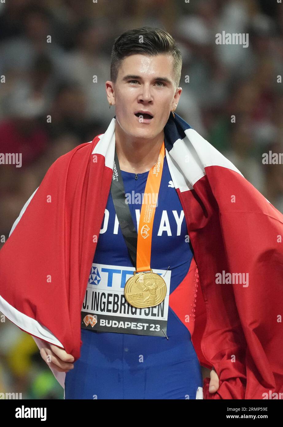 Jakob INGEBRIGTSEN de NOR final 5000 mètres HOMMES lors des Championnats du monde 2023 le 27 août 2023 au Nemzeti Atletikai Kozpont à Budapest, Hongrie - photo Laurent Lairys / DPPI Banque D'Images