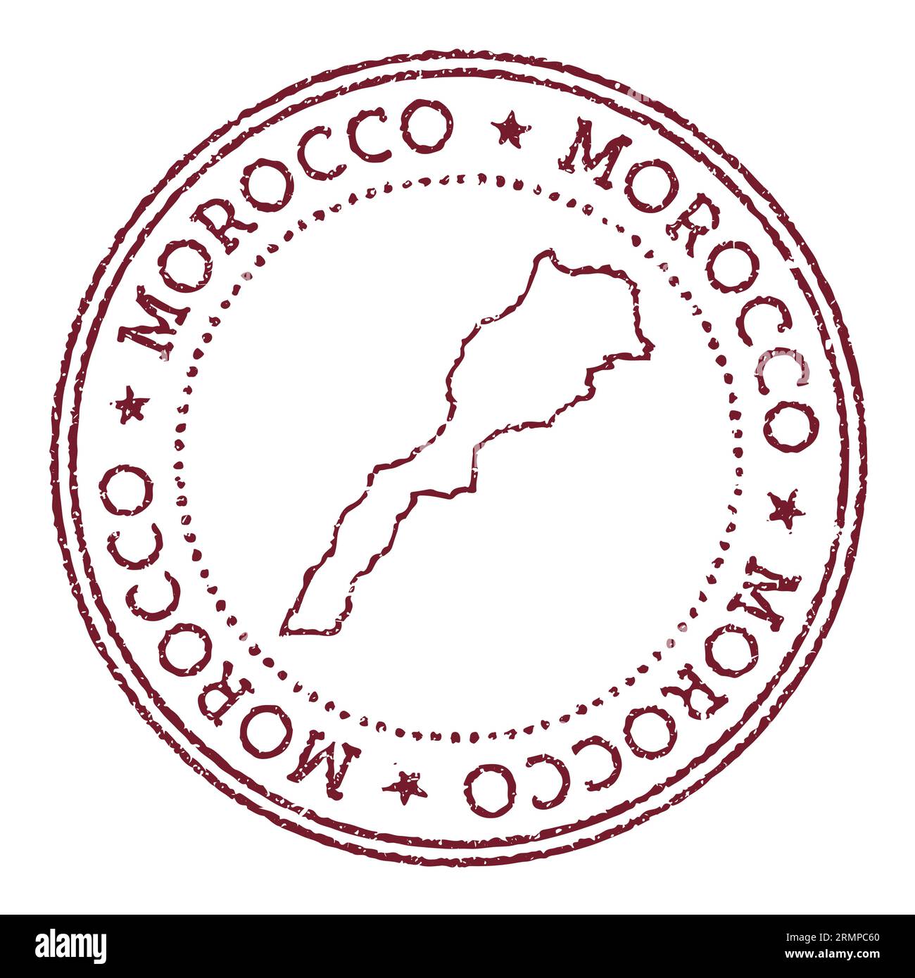 Timbre en caoutchouc rond du Maroc avec carte du pays. Timbre passeport rouge vintage avec texte circulaire et étoiles, illustration vectorielle. Illustration de Vecteur