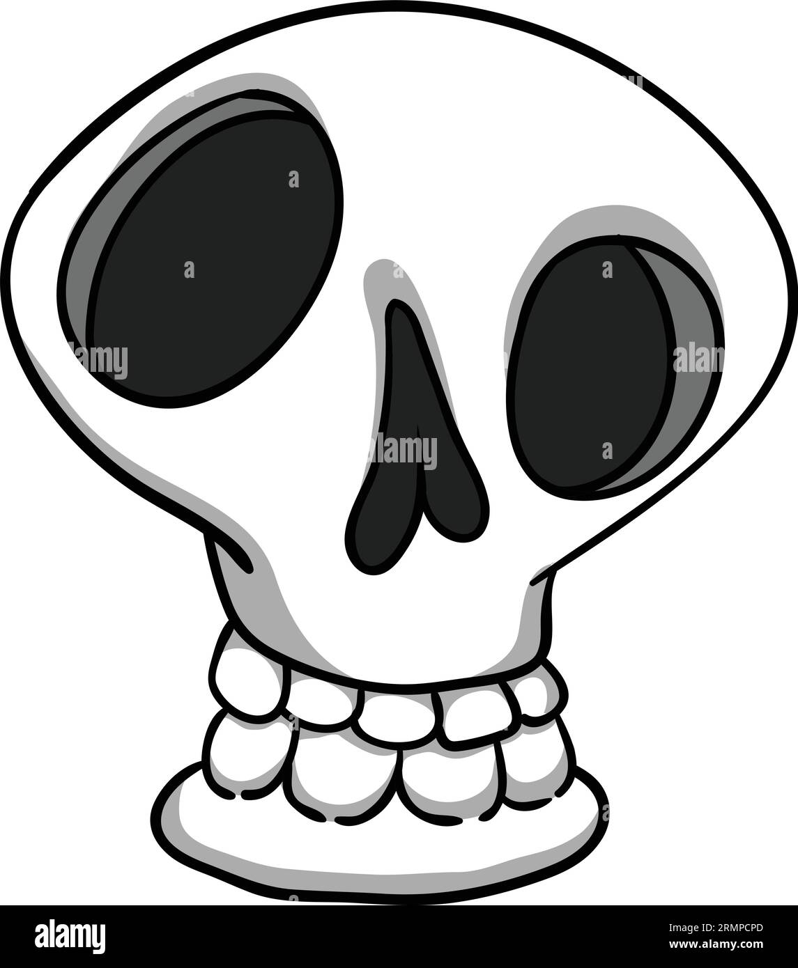 Personnage de dessin animé de faucheuse sinistre. Conception de squelette d'Halloween pour invitation de fête, affiche, logo ou icône. Illustration de la face du crâne vectoriel isolée Illustration de Vecteur