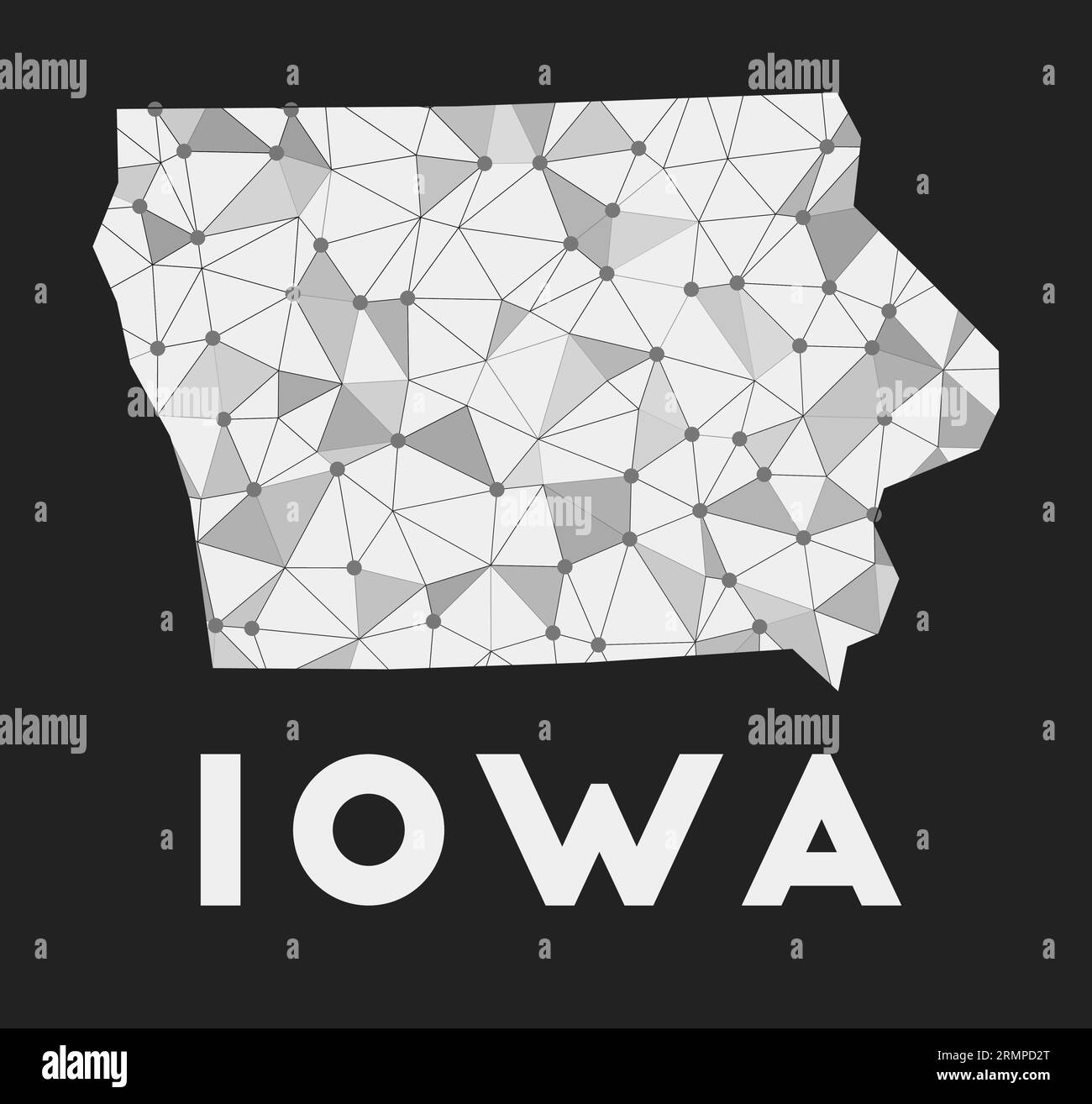 Iowa - carte du réseau de communication de l'état américain. Design géométrique tendance de l'Iowa sur fond sombre. Illustration de Vecteur