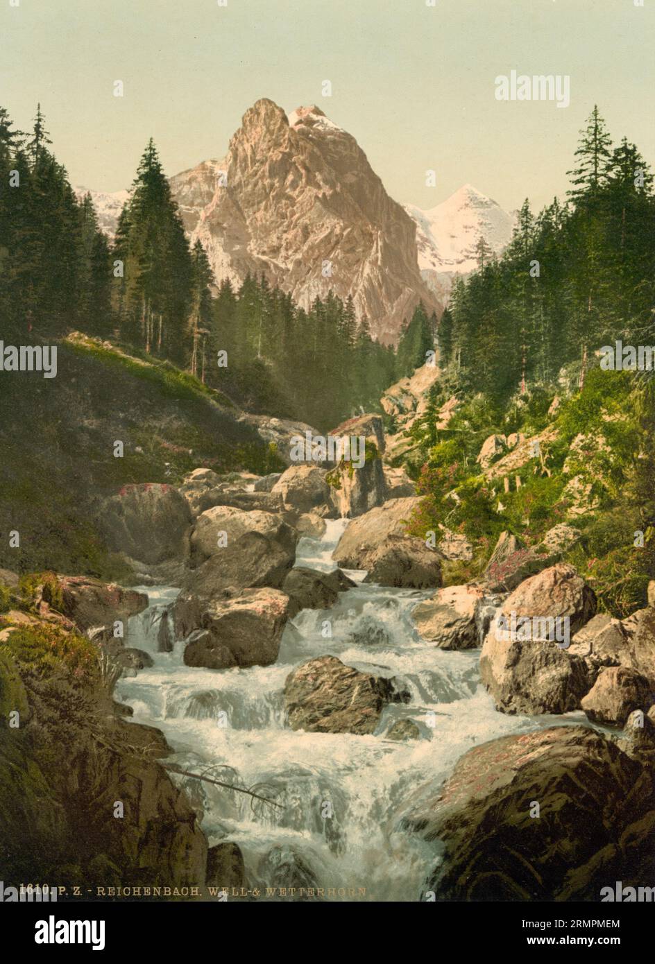 Les chutes de Reichenbach et le Wetterhorn, Meiringen, Oberland bernois, Berne, Suisse 1890. Banque D'Images