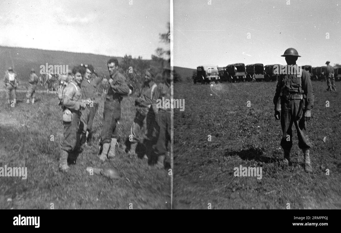 Soldats debout sur le terrain. Les membres de la 114e division d’infanterie de l’armée des États-Unis s’entraînent pour combattre l’Allemagne en Europe pendant la Seconde Guerre mondiale. Banque D'Images