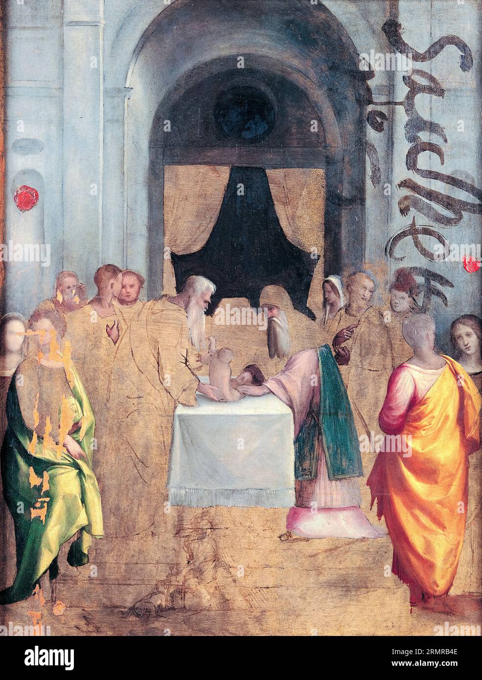 Benvenuto Tisi da Garofalo, Présentation au Temple (inachevé), peinture à l'huile sur bois, 1510-1540 Banque D'Images