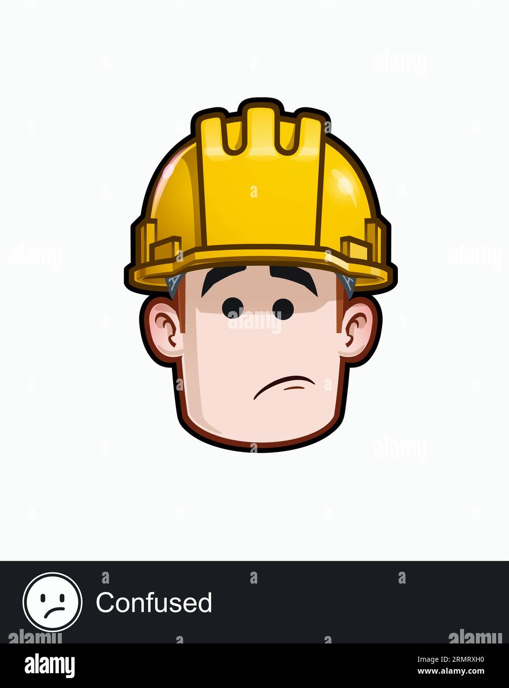 Icône d'un visage de travailleur de la construction avec l'expression émotionnelle confuse. Tous les éléments proprement sur des couches et des groupes bien décrits. Illustration de Vecteur