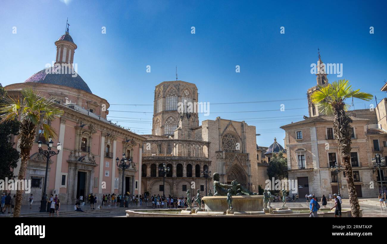 Valence, Espagne 26-2023 la Plaza de la Virgen, place de la Vierge Sainte Marie Banque D'Images