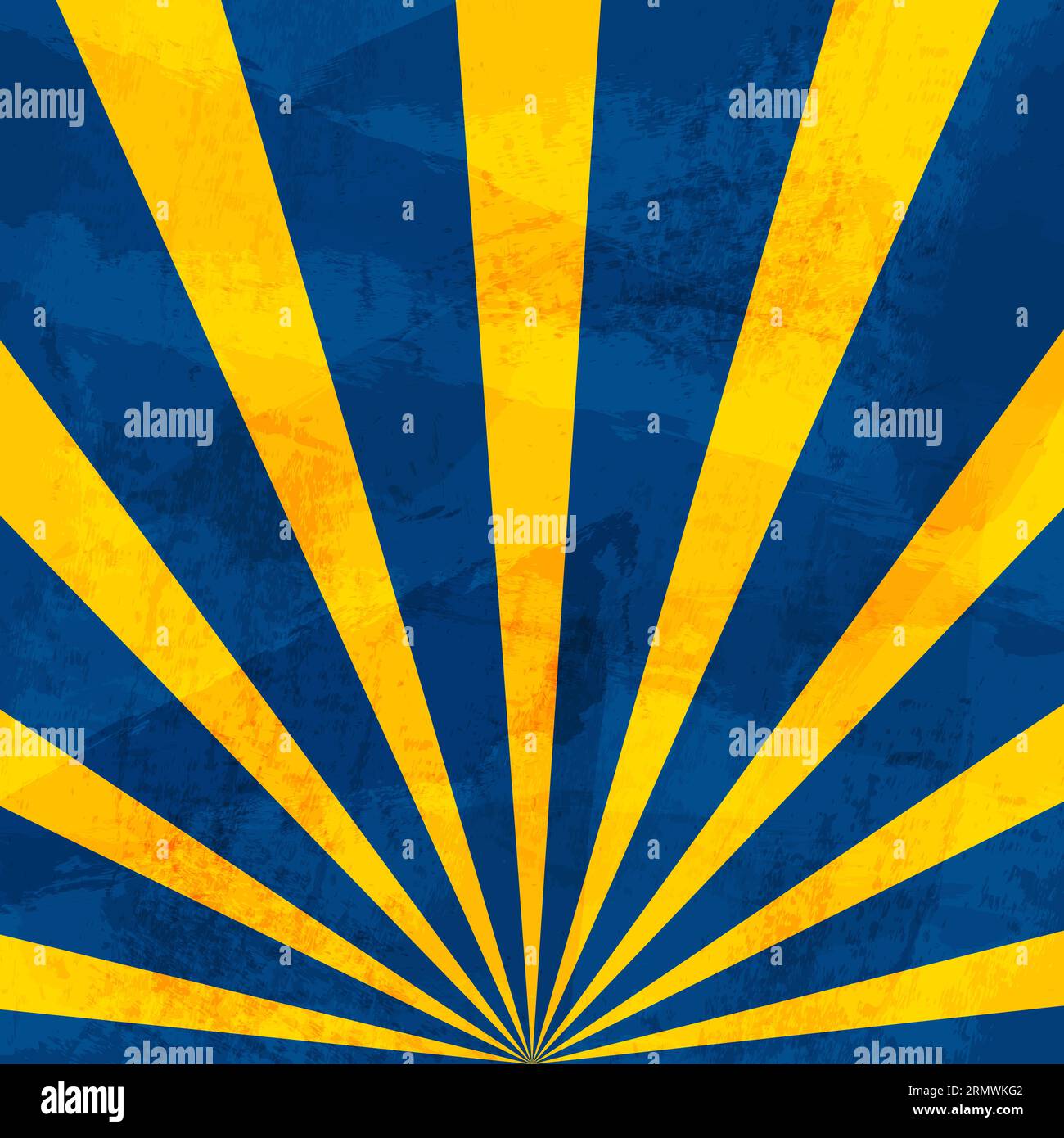 Fond jaune bleu rayons du soleil rétro grunge 60-70 ans. Explosion de rayons radiaux à motif de texture abstrait. Arrière-plan vectoriel Illustration de Vecteur