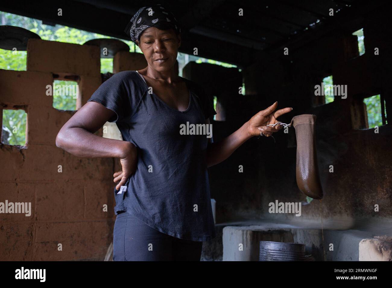 (141106) -- SAN CRISTOBAL, -- une image prise le 29 octobre 2014 montre un travailleur journalier brassant du café de manière traditionnelle dans une ferme de la municipalité de Los Cacaos, à San Cristobal, en République dominicaine. La vie de 10 pour cent de la population dominicaine tourne autour de la production de café. Fran Afonso) RÉPUBLIQUE DOMINICAINE-SAN CRISTOBAL-AGRICULTURE-COFFEE e FRANxAFONSO PUBLICATIONxNOTxINxCHN San Cristobal image prise LE 29 2014 octobre montre un ouvrier de jour brassant du café de manière traditionnelle dans une ferme de la municipalité de Los Cacaos à San Cristobal République Dominicaine la vie de 10 pour cent des Dominicains Populati Banque D'Images
