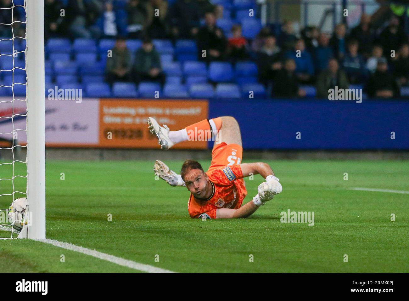 EFL Carabao Cup, match de 2e tour, Joe Murphy, le gardien des Tranmere Rovers est battu. Tranmere Rovers v Leicester City à Prenton Park, Birkenhead, Wirral le mardi 29 août 2023. Cette image ne peut être utilisée qu'à des fins éditoriales. À usage éditorial uniquement, .pic par Chris Stading/Andrew Orchard photographie sportive/Alamy Live News Banque D'Images