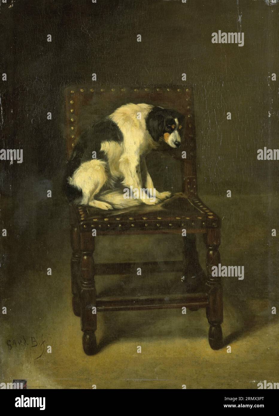 Un chien sur une chaise entre 1860 et 1891 par Guillaume Anne van der Brugghen Banque D'Images