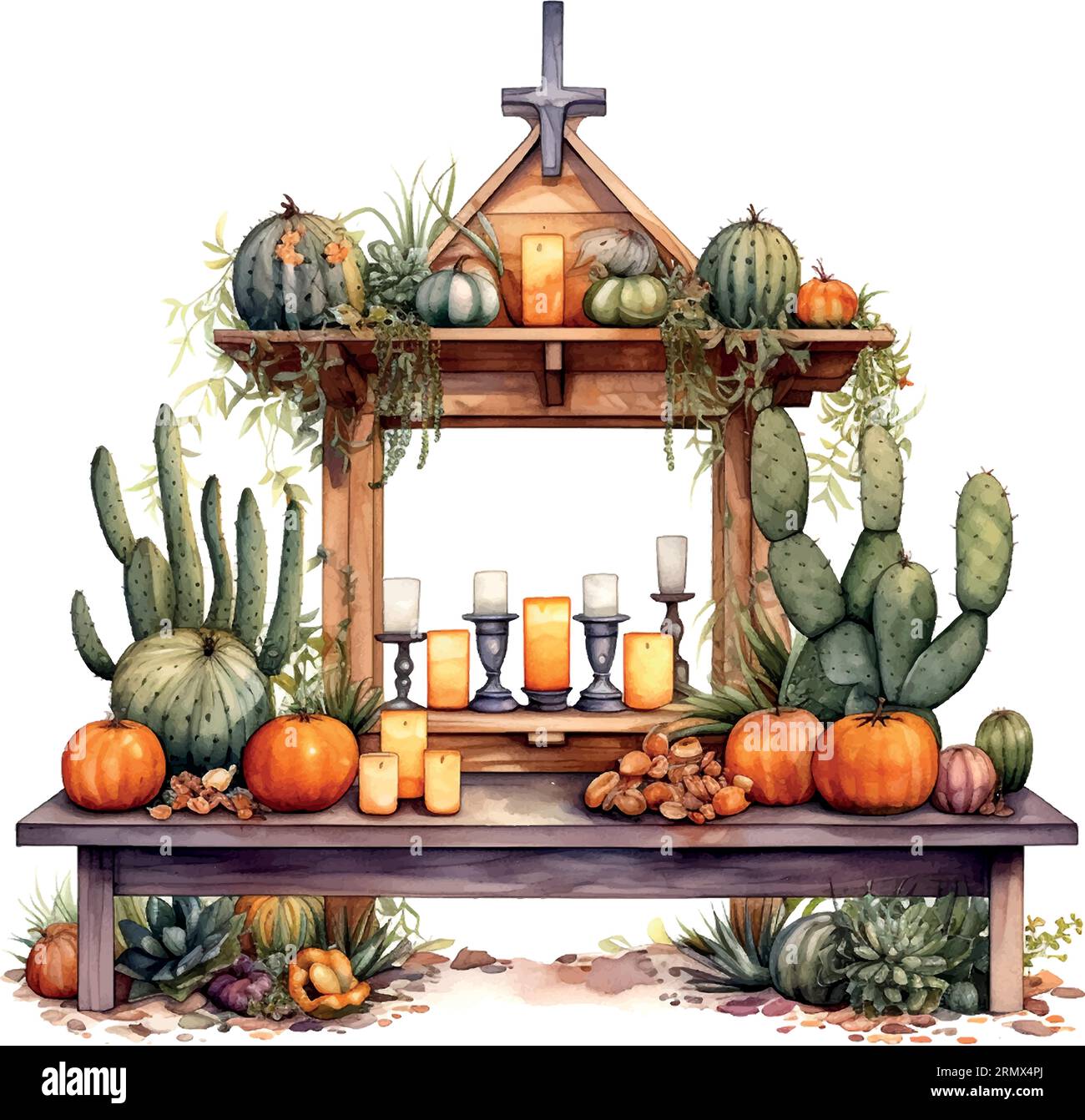 Illustration d'aquarelle vintage avec le jour de l'autel mexicain des morts Illustration de Vecteur