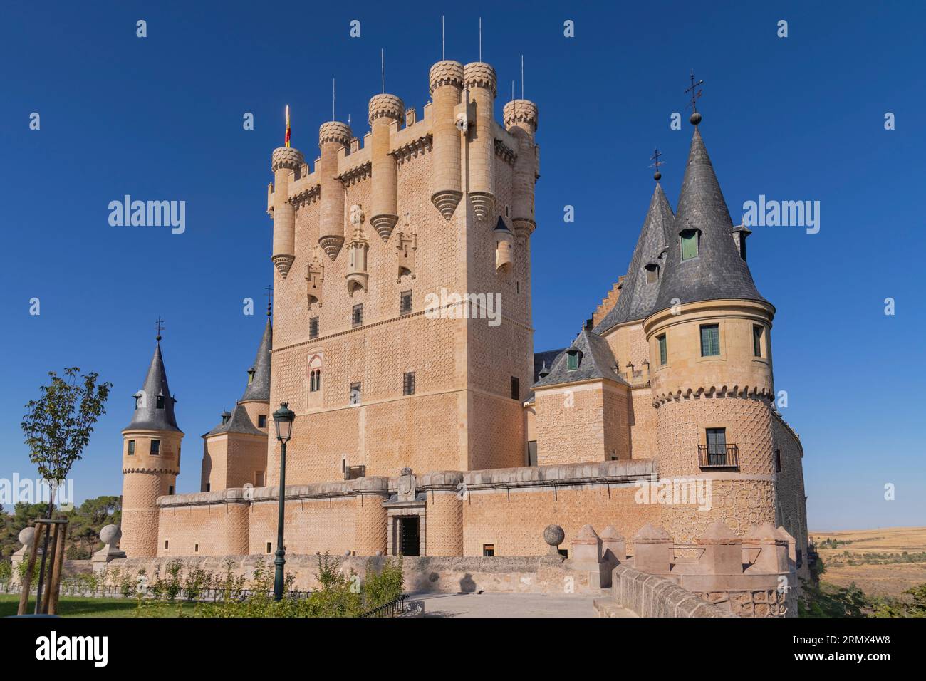 Espagne, Castille et Léon, Ségovie, Alcazar de Ségovie du 12e siècle avec la Tour de Jean 15e de Castille du 2e siècle étant la principale caractéristique, gros plan Banque D'Images