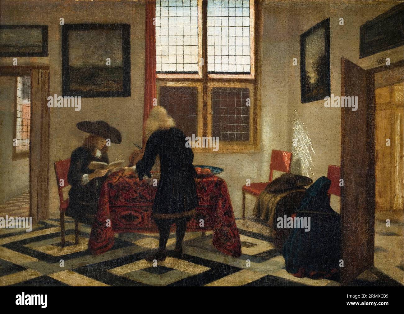 Un homme chantant et un autre jouant de l'alto dans un intérieur circa 1680 par Pieter Janssens Elinga Banque D'Images