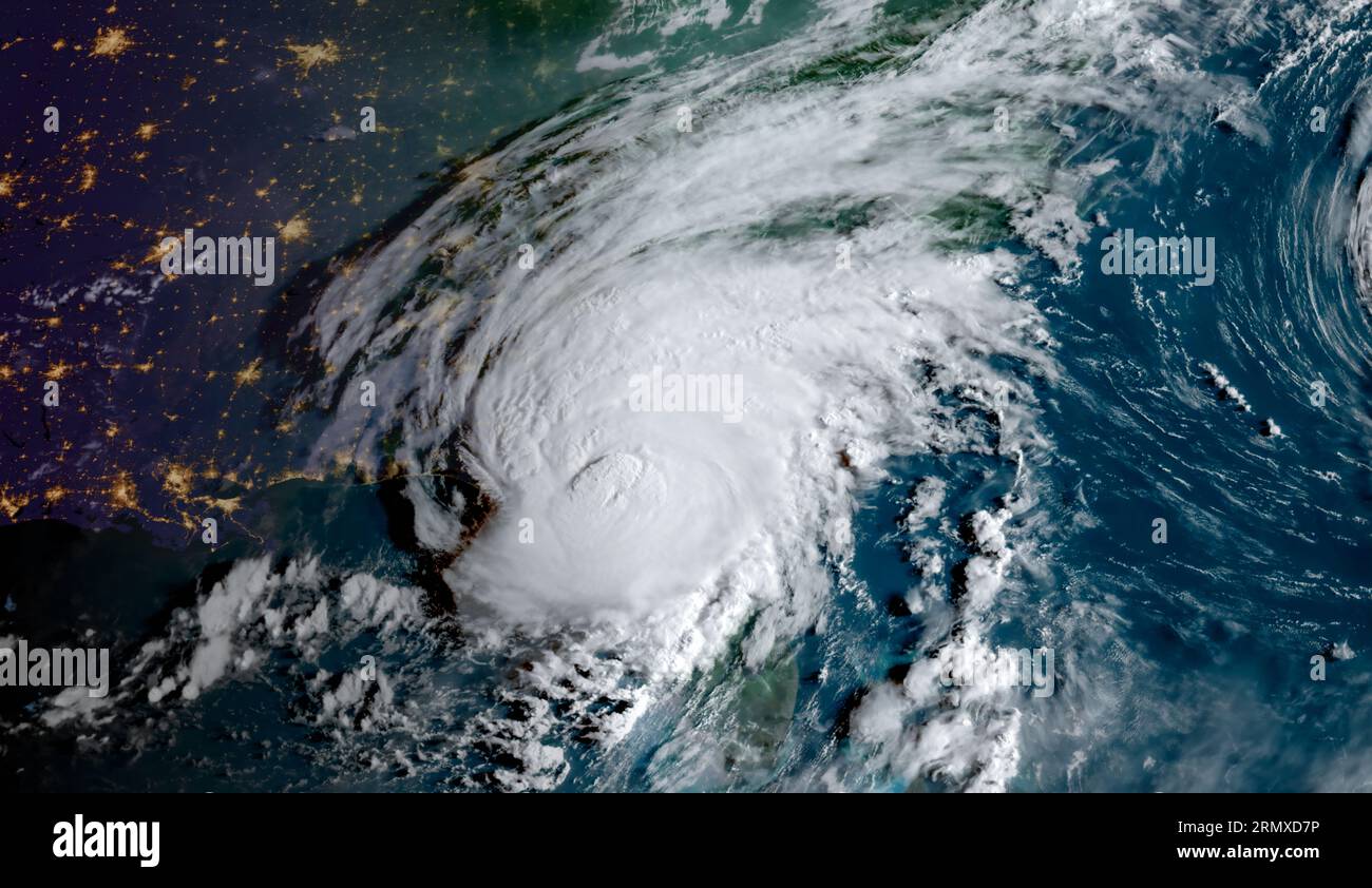 L'ouragan Idalia peu après avoir touché terre le mercredi matin 30 août 2023, près de Keaton Beach sur la côte du Golfe de Floride. (ÉTATS-UNIS) Banque D'Images