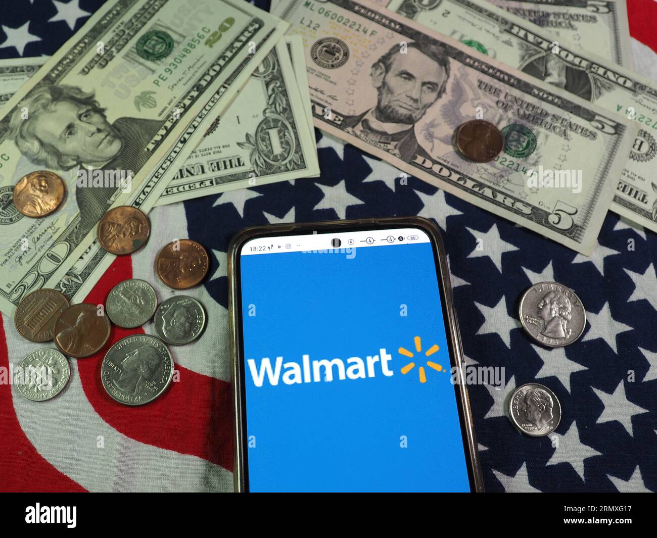 Dans cette illustration photo, le logo Walmart, Inc. Est affiché sur un smartphone Banque D'Images