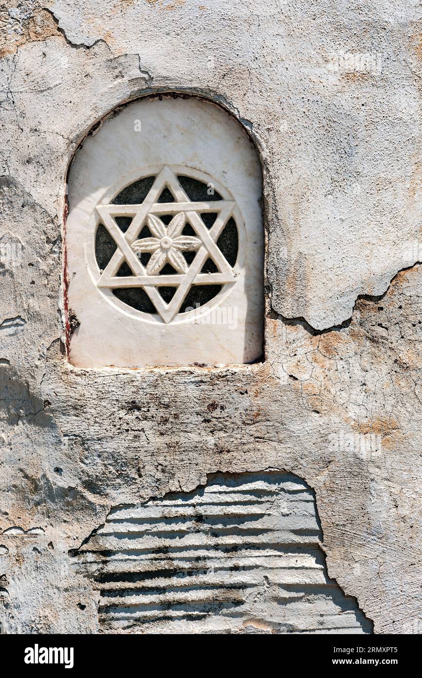 L'étoile de David sur Roadside Chapel, Tinos. Banque D'Images