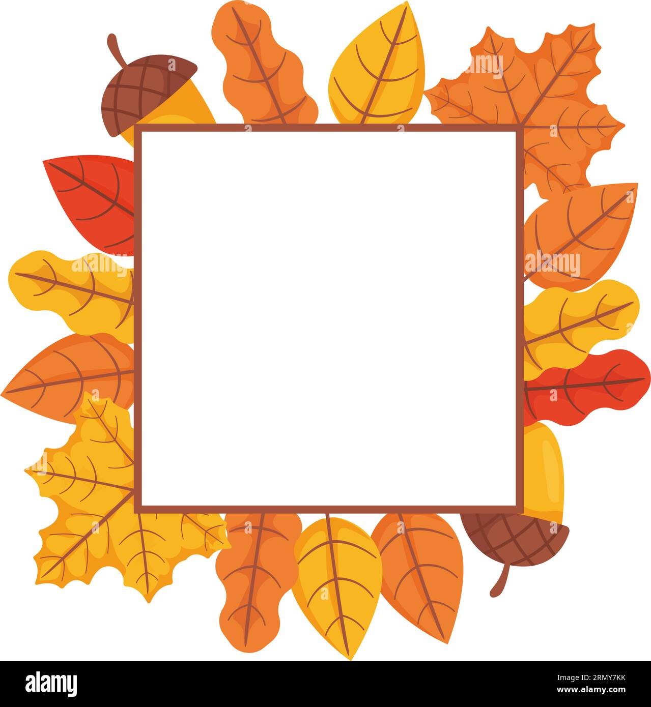 Cadre décoratif carré d'automne. Dessin vectoriel stock isolé sur fond blanc dans le style de dessin animé plat. Illustration de Vecteur