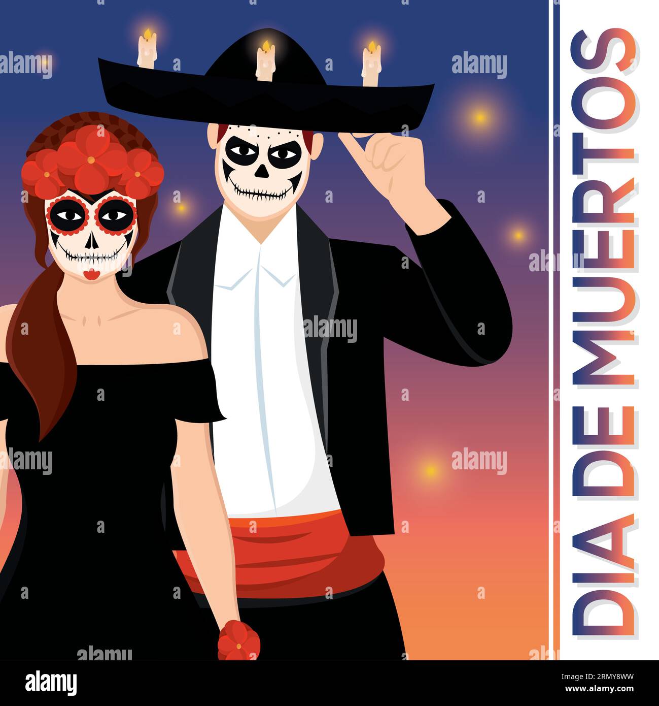 Couple mignon avec des costumes de mort Dia de los muertos Vector Illustration de Vecteur