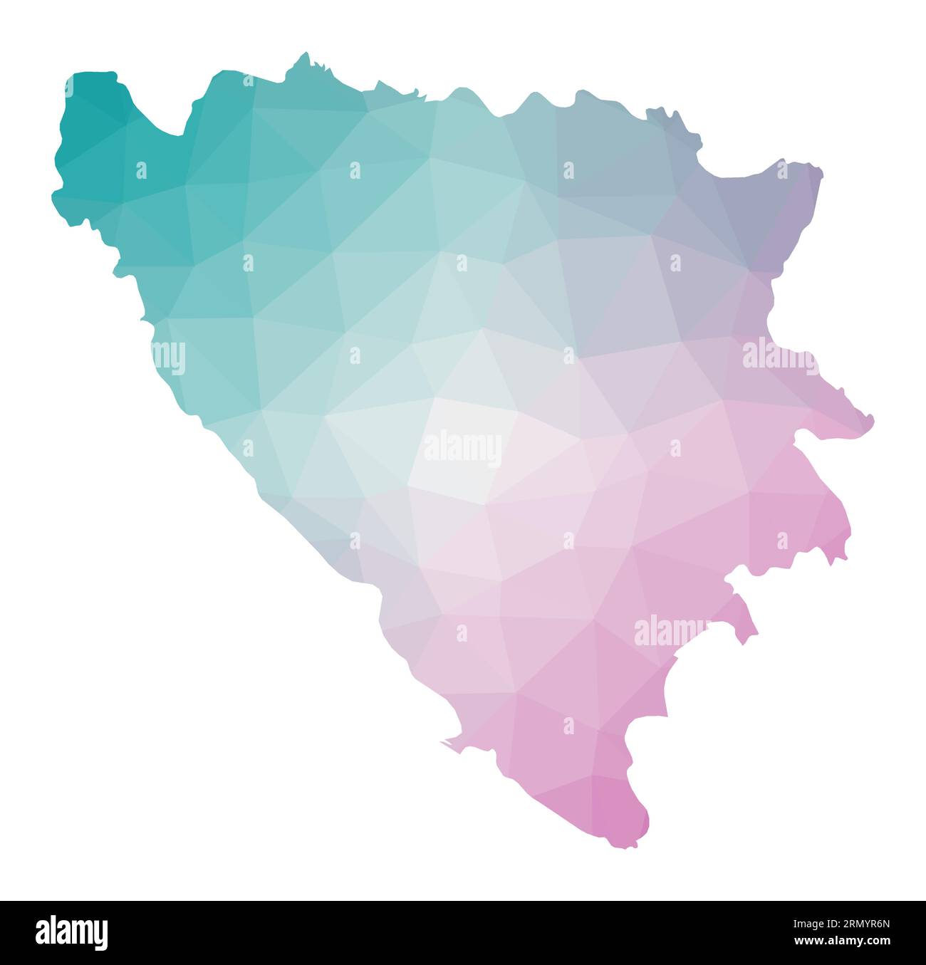Carte polygonale de la Bosnie. Illustration géométrique du pays aux couleurs améthystes émeraude. Carte de Bosnie dans le style poly bas. Illustration de Vecteur