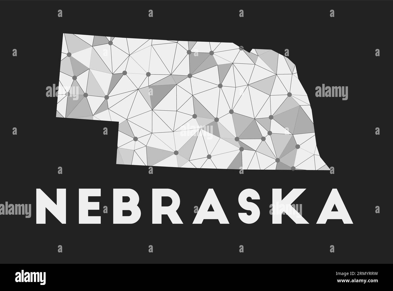 Nebraska - carte du réseau de communication de l'état américain. Nebraska design géométrique tendance sur un fond sombre. Illustration de Vecteur