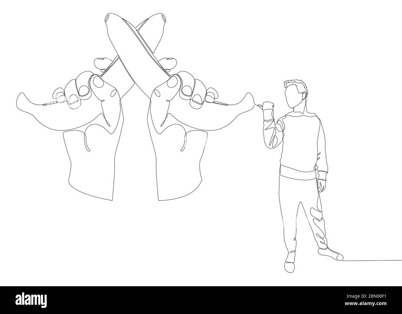 Une ligne continue d'Homme pointant du doigt vers la banane. Concept de vecteur d'illustration de ligne mince. Dessin de contour idées créatives. Illustration de Vecteur