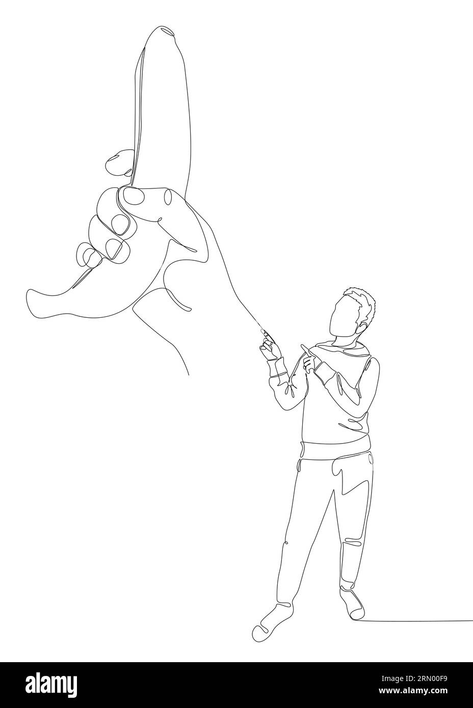 Une ligne continue d'Homme pointant du doigt vers la banane. Concept de vecteur d'illustration de ligne mince. Dessin de contour idées créatives. Illustration de Vecteur