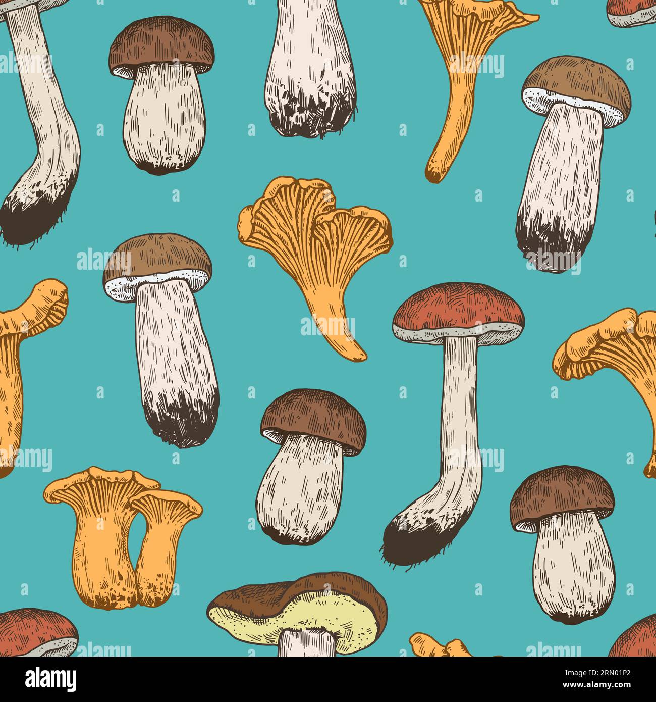 Motif sans couture avec des champignons dans le style de gravure rétro. Imprimé vintage dessiné à la main pour le design et le textile. Illustration de Vecteur