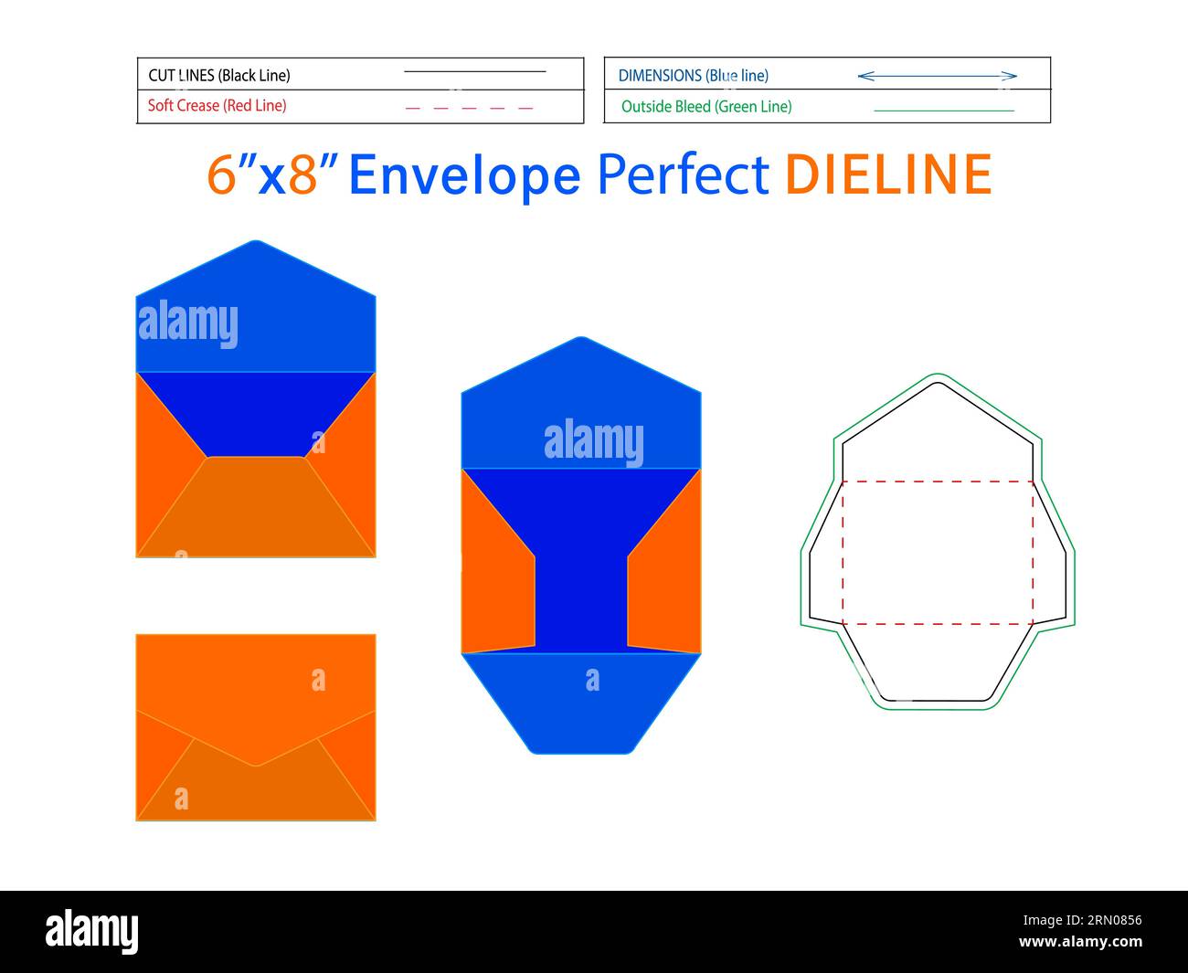 Modèle de ligne de découpe de conception d'enveloppe 6x8 pouces et enveloppe d'invitation de mariage 3D modifiable facilement redimensionnable Illustration de Vecteur