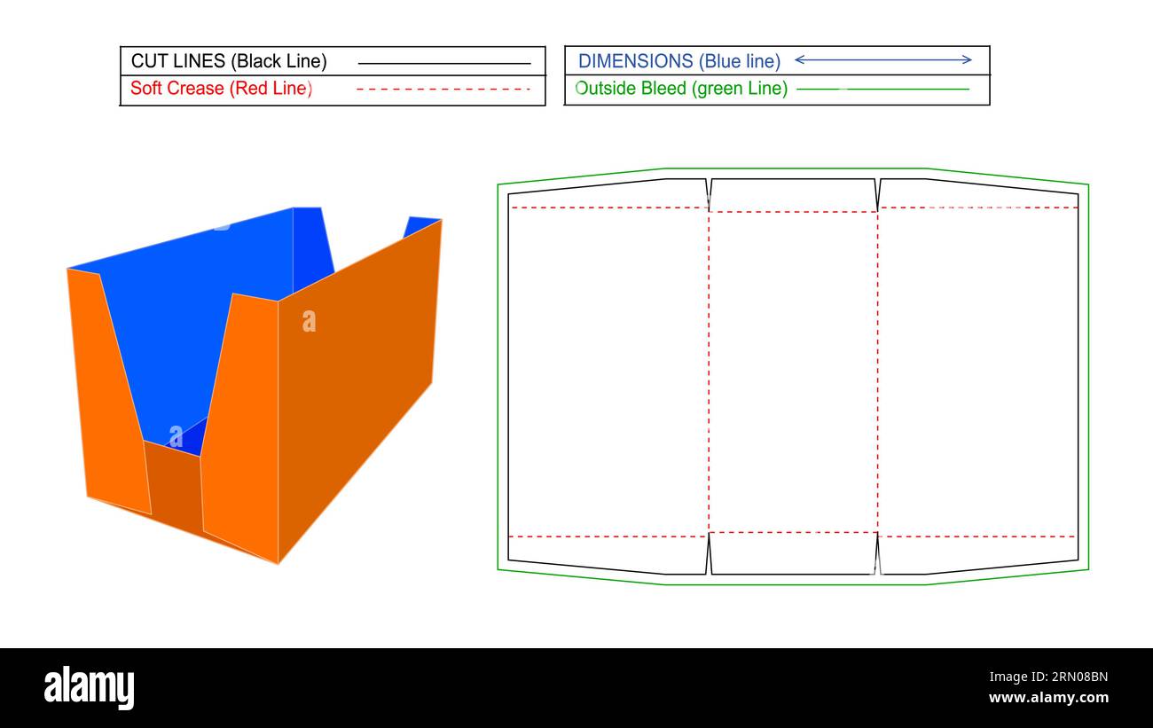 Boîte d'affichage boîte d'affichage ondulée et boîte d'affichage en carton, modèle de ligne de découpe et boîte 3D, fichier vectoriel redimensionnable et éditable Illustration de Vecteur