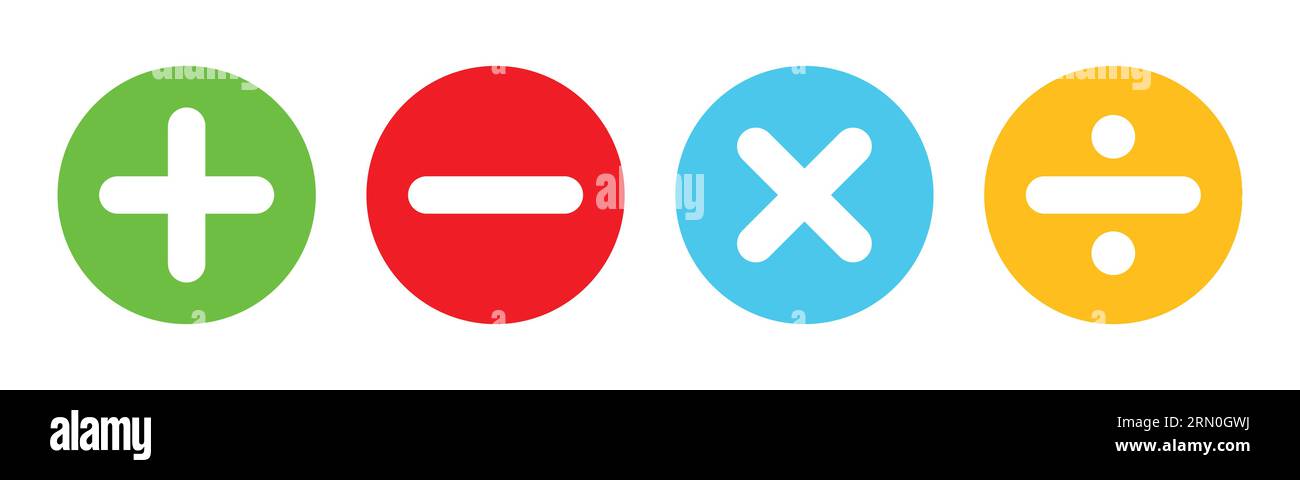 Plus, moins, multiplier et diviser vecteur, icône, symbole, logo, clipart, isolé. illustration vectorielle. illustration vectorielle isolée sur fond blanc. Illustration de Vecteur