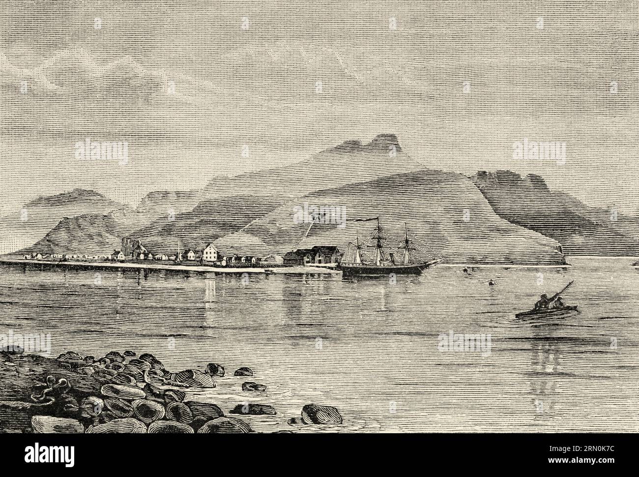 Unalaska, Alaska, États-Unis. L'expédition Jeannette de 1879–1881, Journal du capitaine George Washington de long 1879-1881. Ancienne gravure du 19th siècle du Tour du monde 1906 Banque D'Images