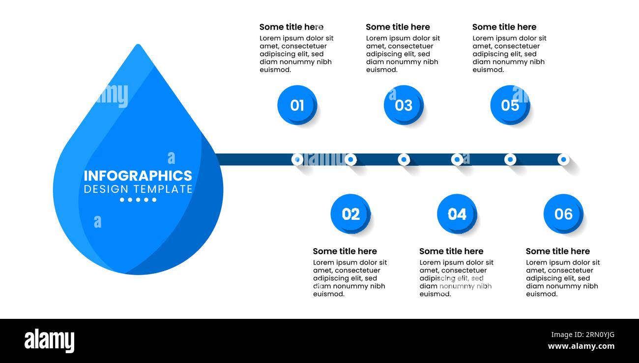 Modèle infographique avec 6 options ou étapes. Goutte d'eau. Peut être utilisé pour la mise en page de flux de travail, diagramme, bannière, webdesign. Illustration vectorielle Illustration de Vecteur