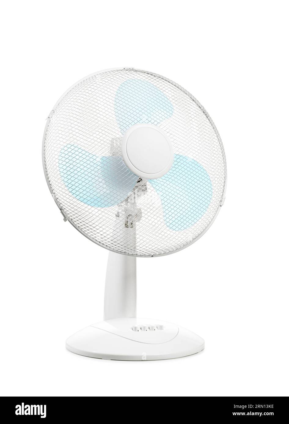 Ventilateur électrique portable isolé sur fond blanc. Banque D'Images