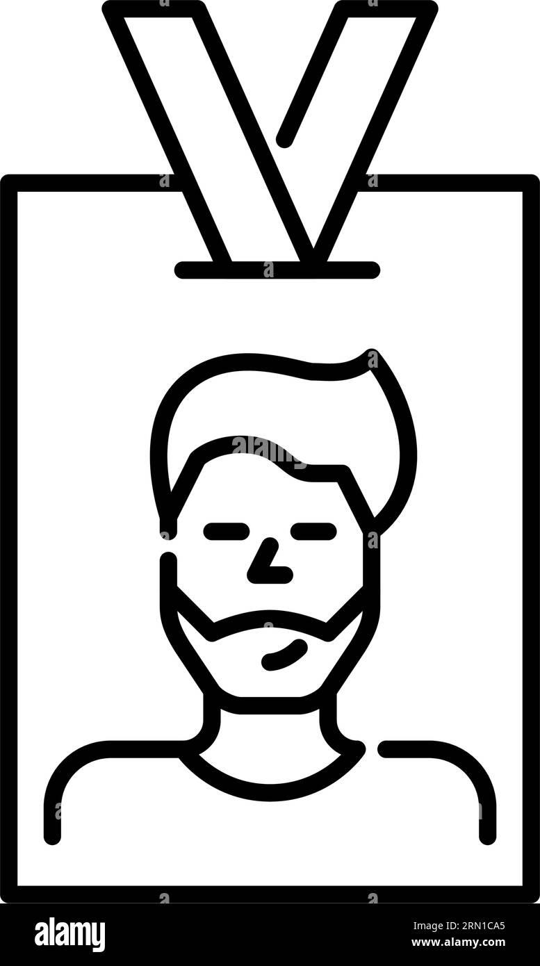 Badge d'identification. Accès travailleur ou étudiant. Photo d'un homme barbu souriant. Contour modifiable et parfait au pixel près Illustration de Vecteur