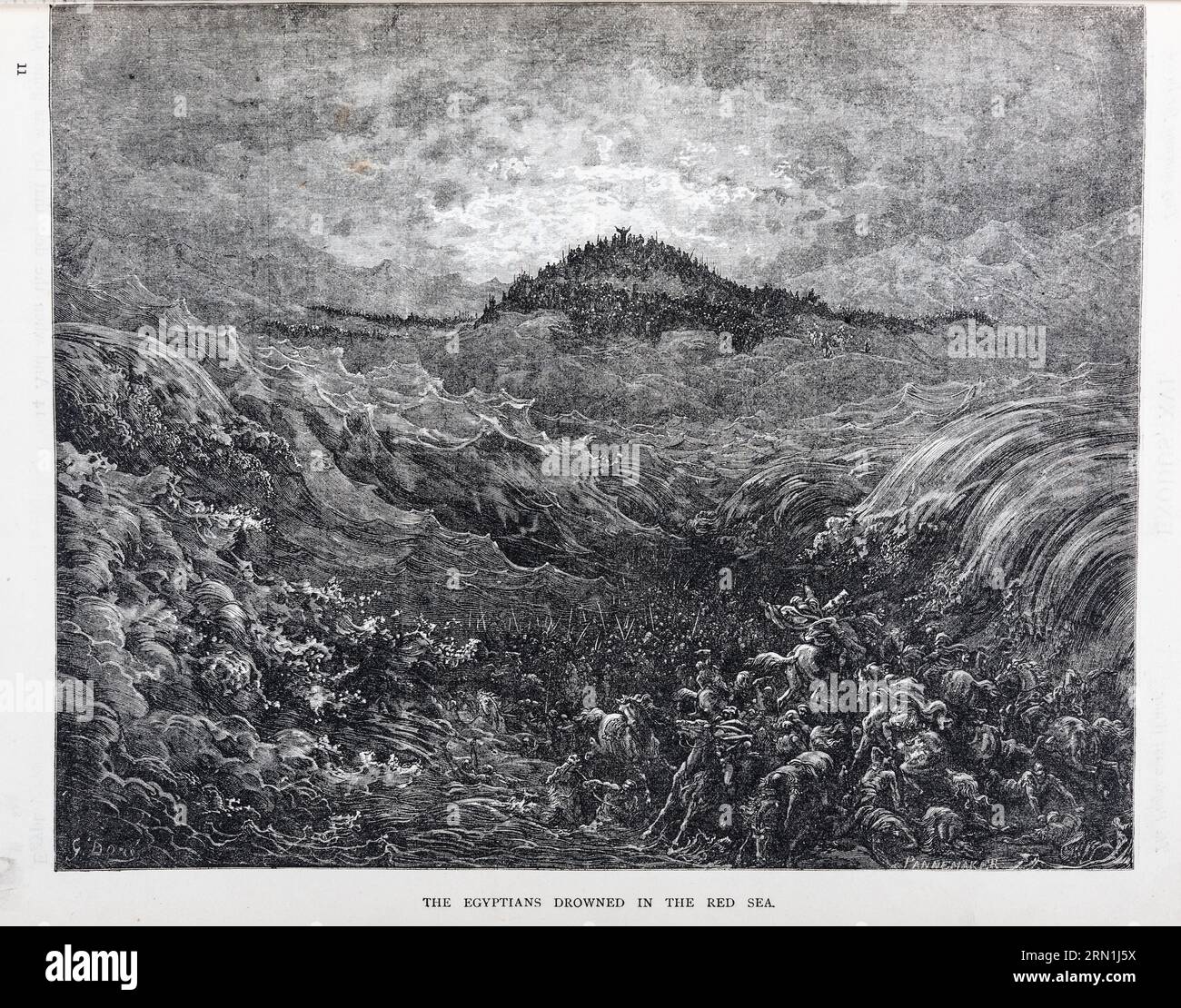 Les Égyptiens noyés dans la mer Rouge, une gravure sur bois de Gustave