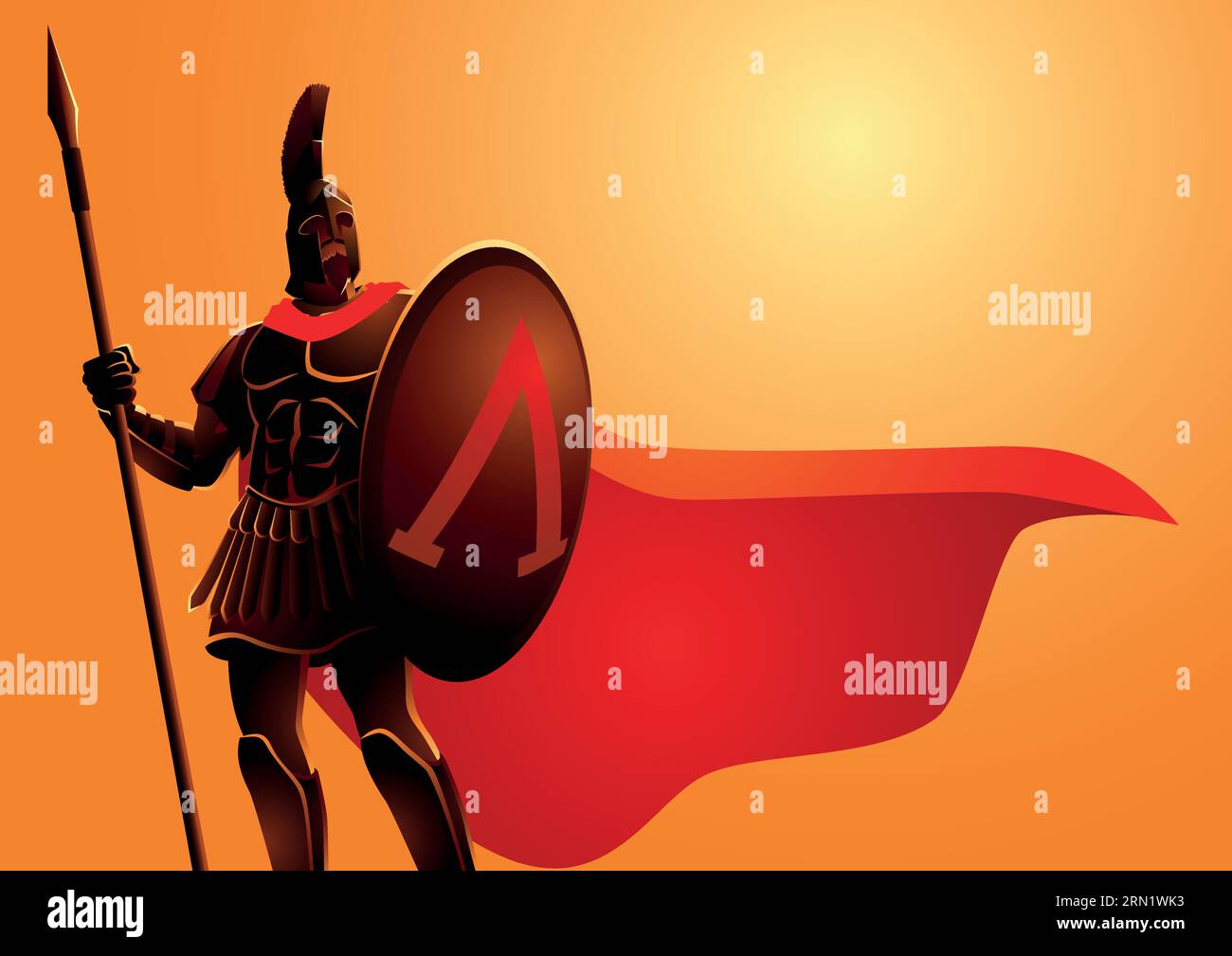 Illustration vectorielle de l'ancien guerrier portant un casque et un manteau rouge Illustration de Vecteur