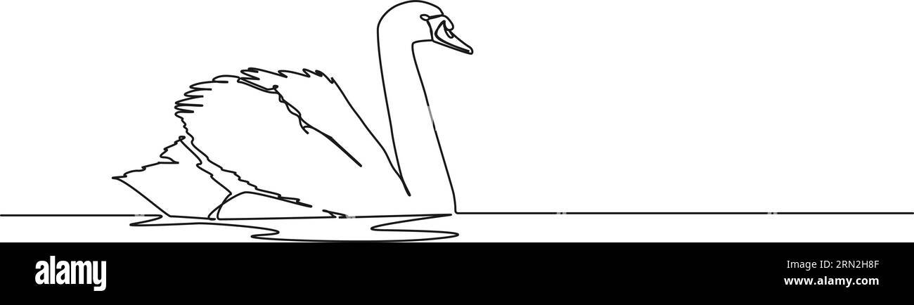 dessin au trait unique continu de cygne sur l'eau, illustration vectorielle de dessin au trait Illustration de Vecteur