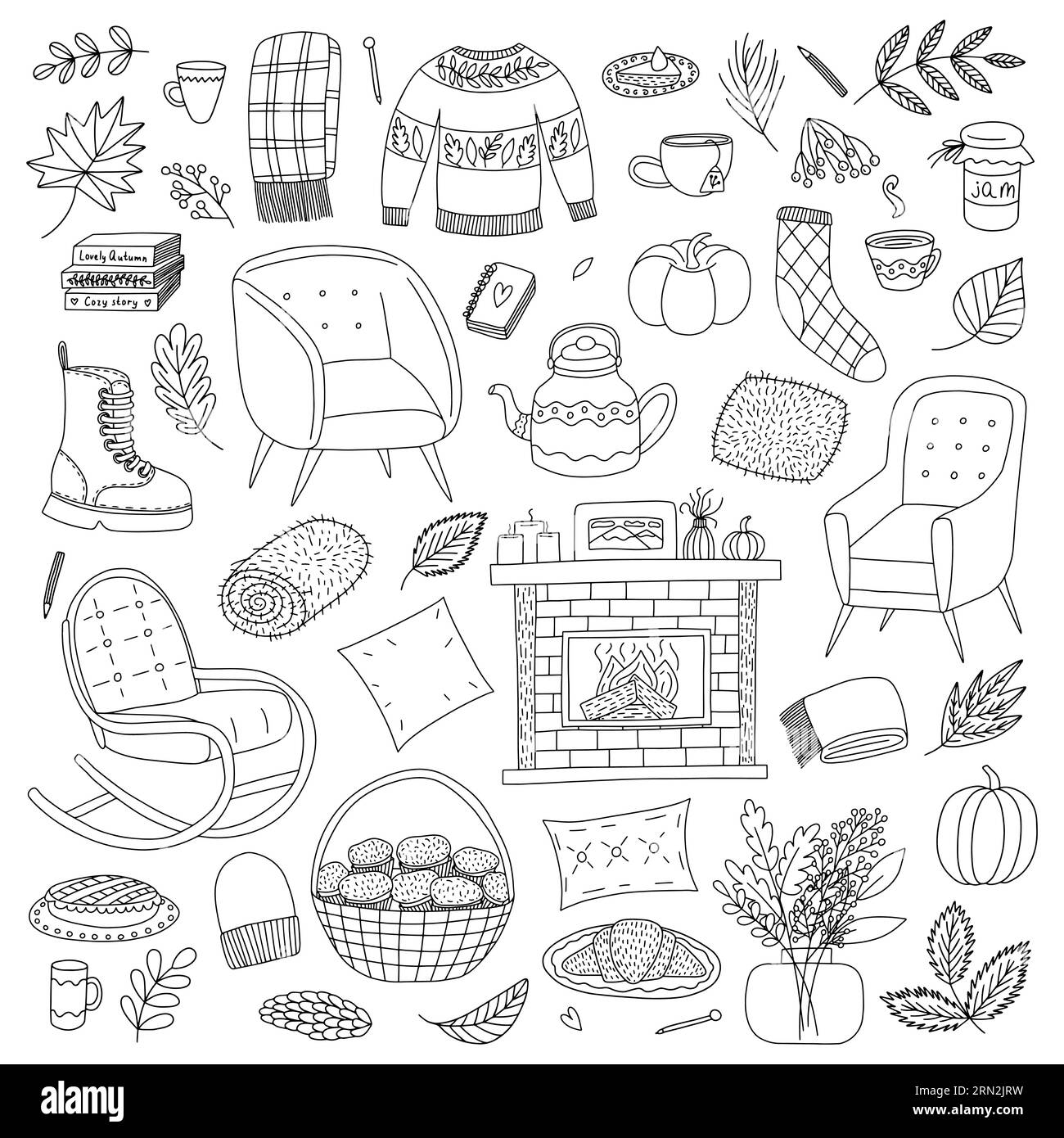 Éléments intérieurs d'automne confortables Illustration de Vecteur