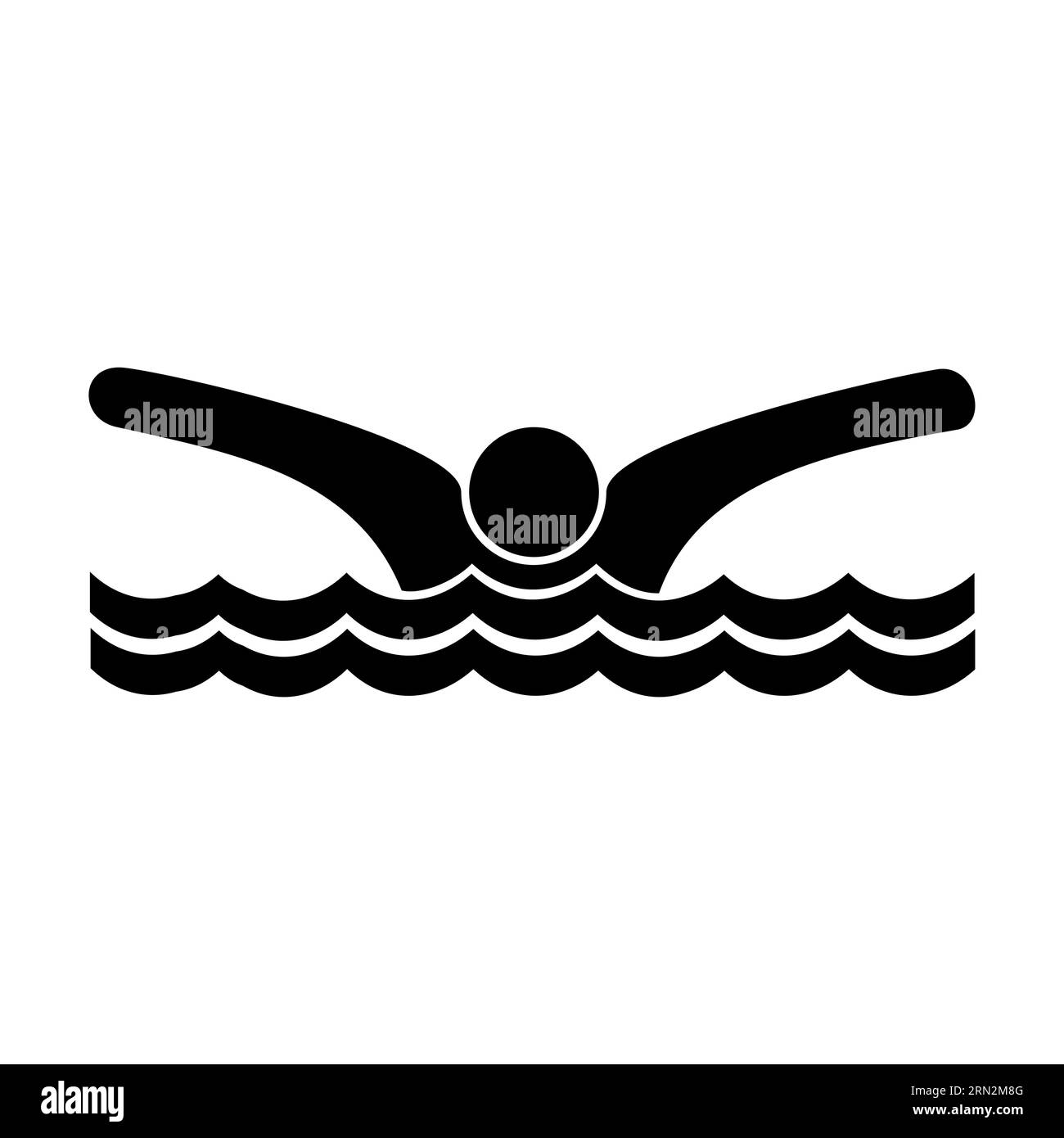 Silhouette noire d'athlète masculin nageant dans les vagues Illustration de Vecteur