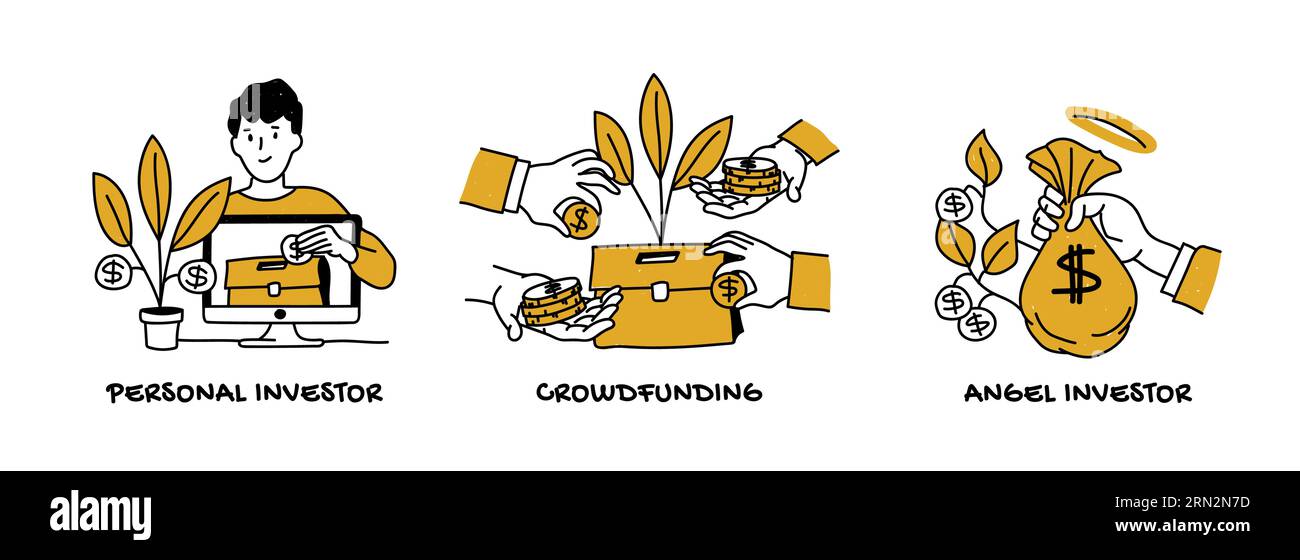 Levée de capitaux pour start-up, crowdfunding, investissement personnel, investisseur providentiel Illustration de Vecteur