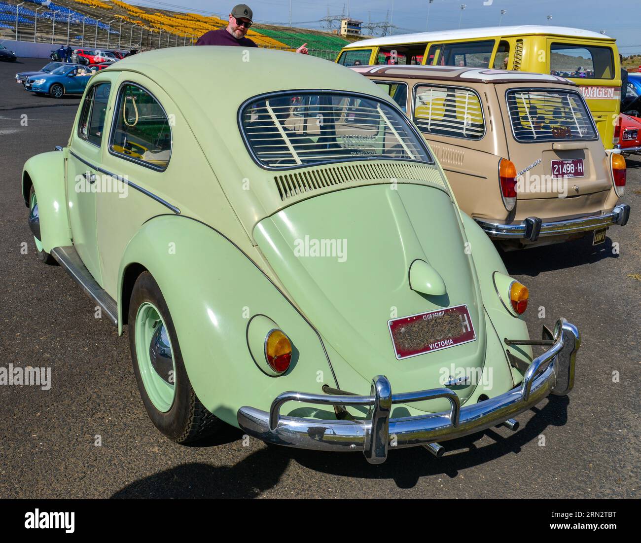 Volkswagen VW Beetle Green Vintage rétro sur Show Shine, Melbourne Victoria Australie Banque D'Images