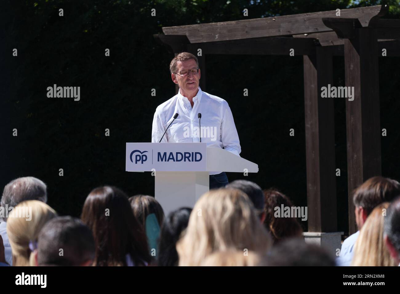 Le président du PP, Alberto Núñez Feijoo, lors d'un événement qui ouvre le cours politique du PP, le 31 août 2023, Madrid, Espagne. Banque D'Images