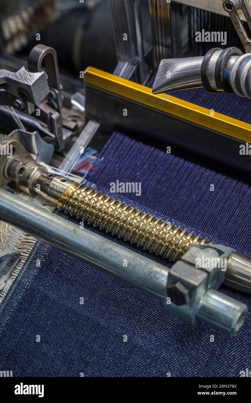 France, Gard, Nîmes, Guillaume Sagot, fondateur de l’atelier de Nîmes qui a relancé la fabrication de tissus denim traditionnels Banque D'Images