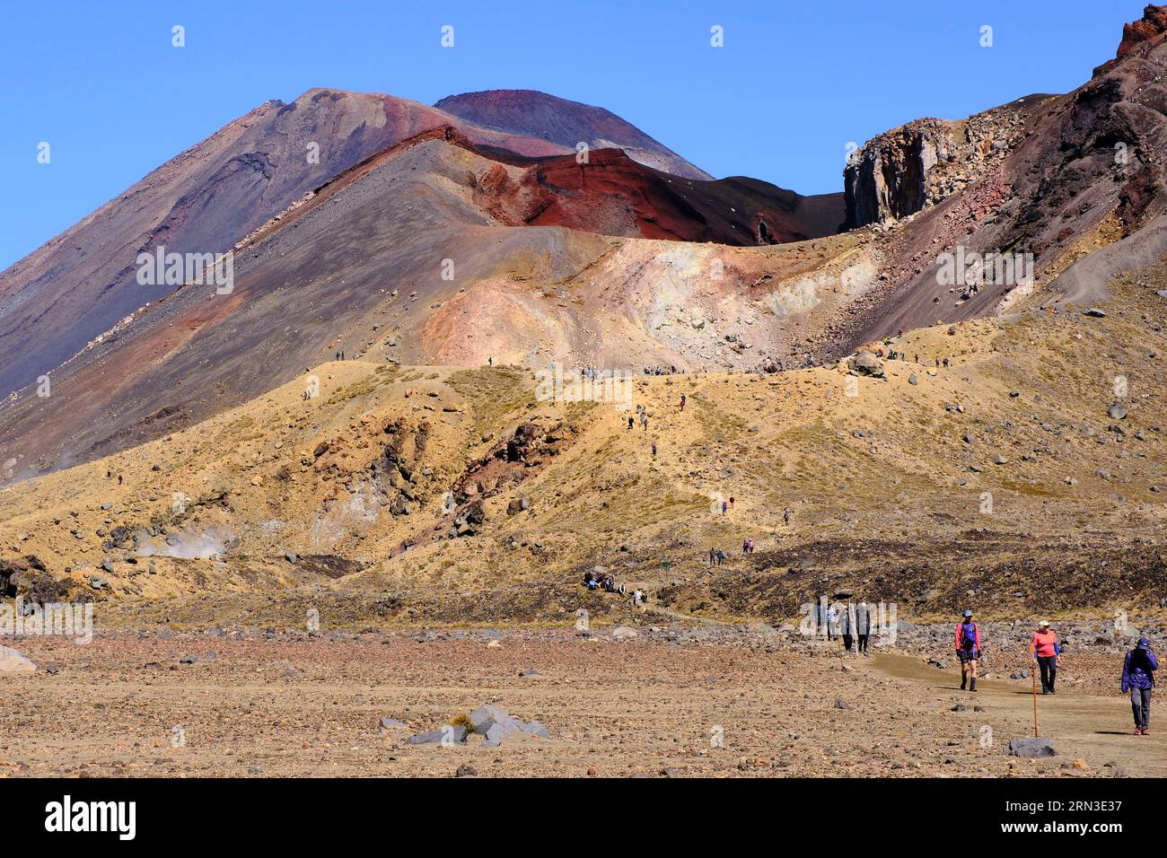 Nouvelle-Zélande, Île du Nord, le parc national de Tongariro est le premier parc national de Nouvelle-Zélande et le quatrième au monde, classé au patrimoine mondial de l'UNESCO, sur le sentier de randonnée de Tongariro Alpine Crossing. Banque D'Images