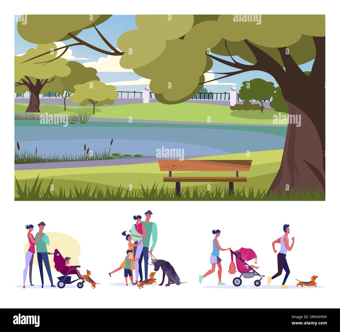 Ensemble d'illustrations vectorielles plates de marche dans le parc Illustration de Vecteur