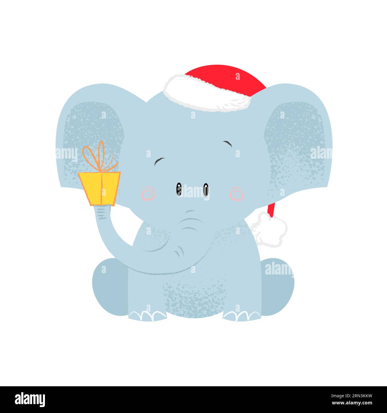 Éléphant de Noël portant le chapeau de Père Noël avec cadeau sur le tronc Illustration de Vecteur