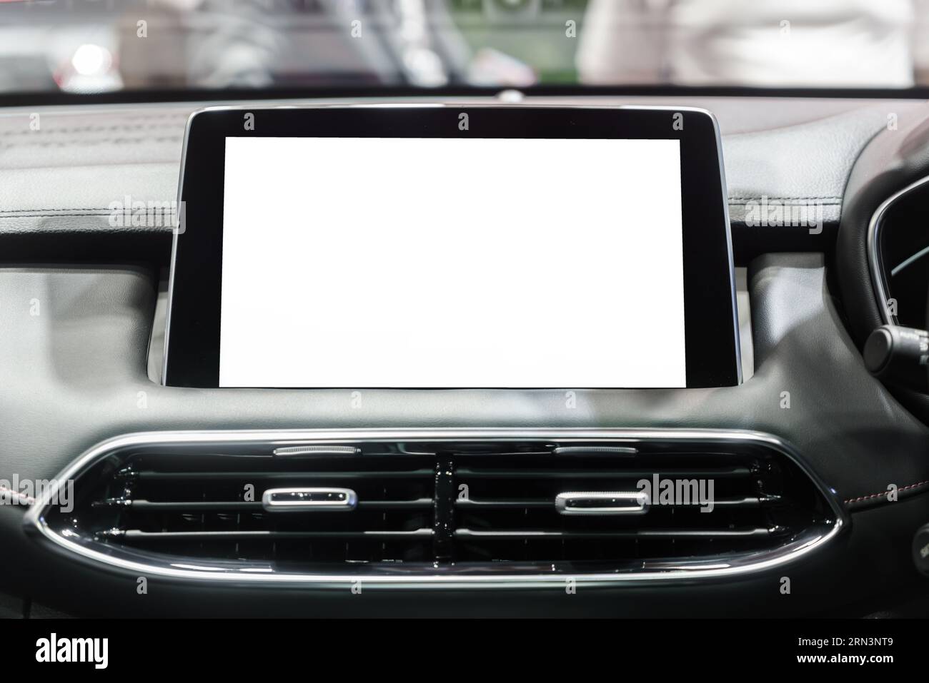 La conduite futuriste se déploie sur la toile immaculée d'un tableau de bord numérique. L'écran de maquette blanche donne des indications sur un Royaume de possibilités personnalisables. Banque D'Images