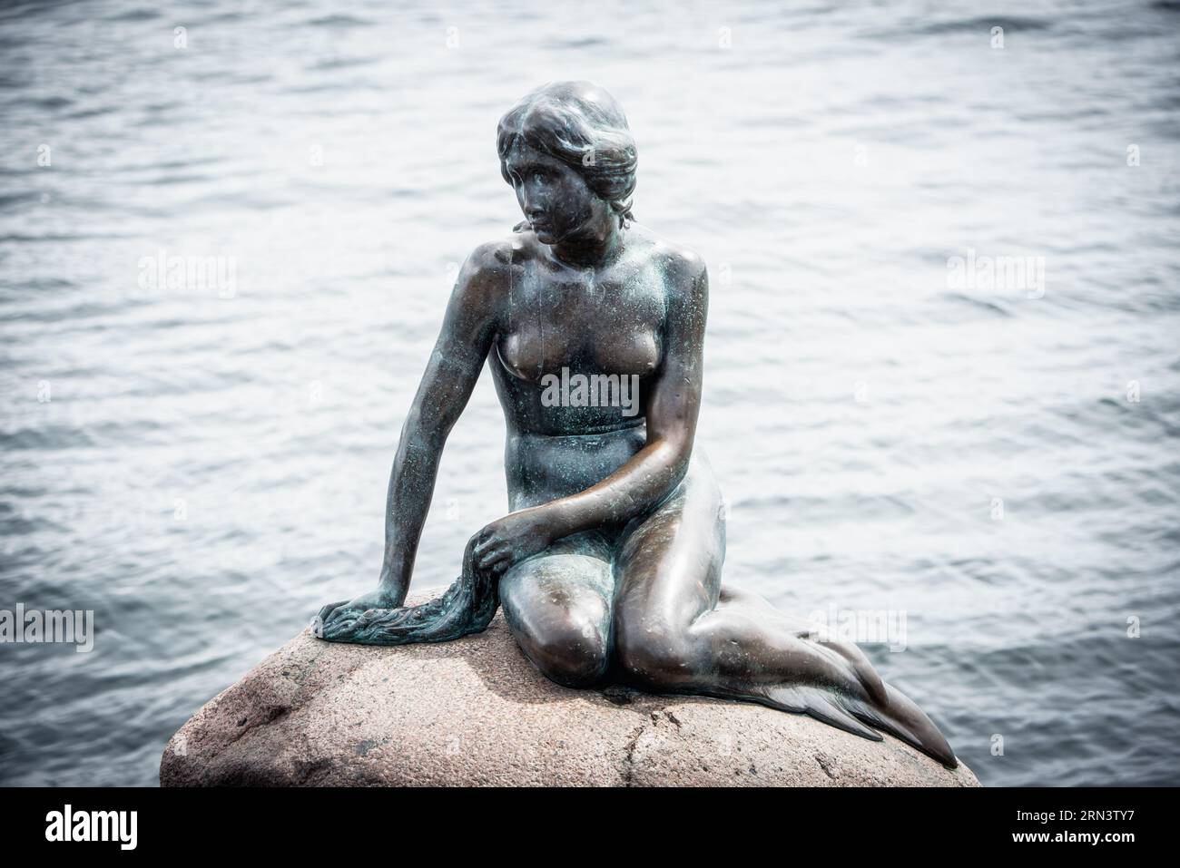 Statue de la petite Sirène Copenhague Danemark // COPENHAGUE, Danemark — L'emblématique statue de la petite Sirène perchée sur un rocher au bord de l'eau à Langelinie Promenade. Commandée en 1909 et dévoilée en 1913, cette statue en bronze est devenue un emblème de Copenhague et s'inspire du conte de Hans Christian Andersen du même nom. Banque D'Images Statue de la petite Sirène Copenhague Danemark // COPENHAGUE, Danemark — L'emblématique statue de la petite Sirène perchée sur un rocher au bord de l'eau à Langelinie Promenade. Commandée en 1909 et dévoilée en 1913, cette statue en bronze est devenue un emblème de Copenhague et s'inspire du conte de Hans Christian Andersen du même nom. Banque D'Images