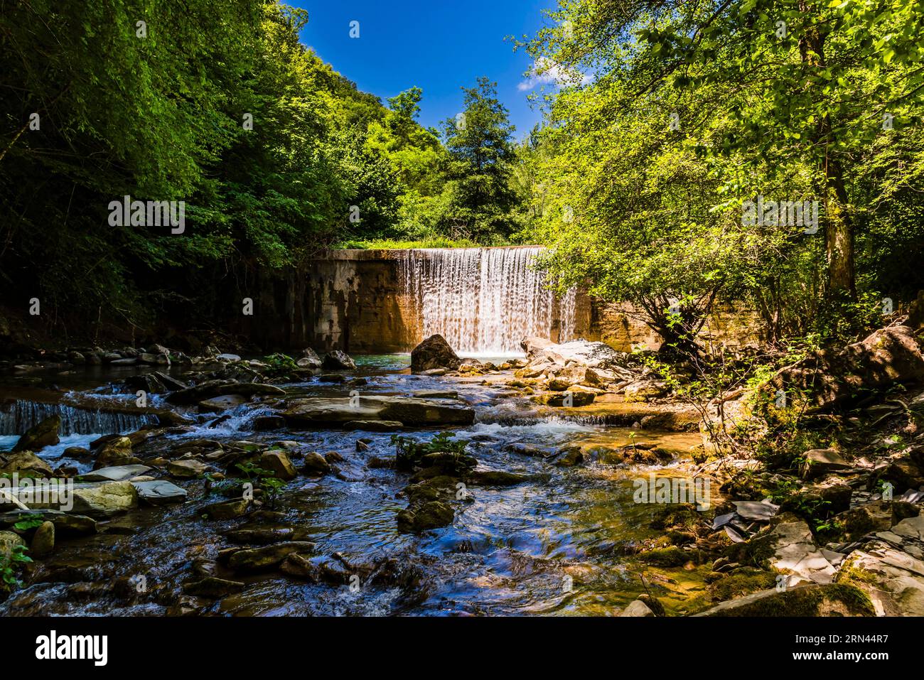 Cascade sur la rivière Fosso dell'Acquacheta près de San Benedetto à Alpe, Emilie-Romagne, Italie Banque D'Images